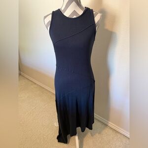 Bordeaux Blue Sleeveless Asymmetrical Midi Dress with side slit
